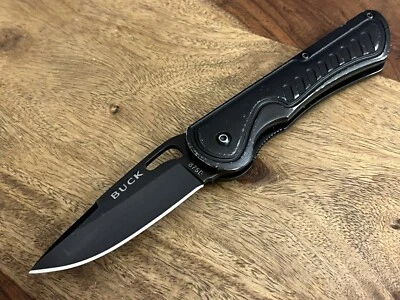 Cuchillo de bloqueo Buck 875 negro de una sola hoja inoxidable para exteriores con clip para cinturón ¡SÓLIDO! Foto 1 de 4