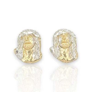Jesus Face Earrings - 10k Yellow Gold - Picture 1 of 2