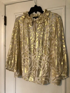Gold Metallic Seide Langarm Bluse - ALEX MARIE Gr. M, chemisch gereinigt - Bild 1 von 12