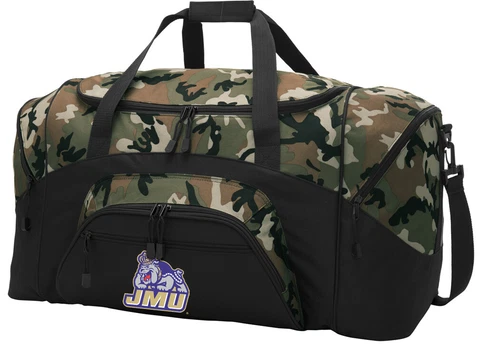 James Madison University Duffel BAG CAMO Gym Bags Suitcase LOADED w/ POCKETS Cover