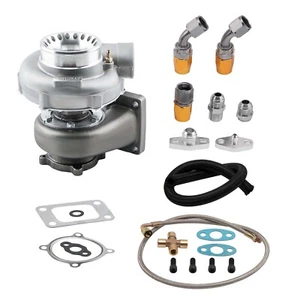 GT35 GT3582 A/R .70 Anti-Surge TurboT3 Flange +Oil Drain Return Feed Line Kit - Picture 1 of 12