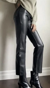 Wilfred Aritzia Melina Vegan Leather High Rise Straight Crop Pant $148 Black 6 - Picture 1 of 12