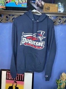 Duquesne Dukes Champion Hoodie Sweatshirt Blue Mens Medium Preowned Pittsburgh - Picture 1 of 4