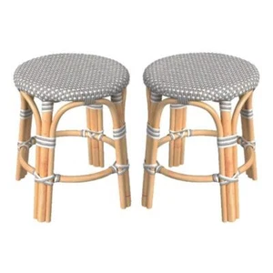 Home Square 18" Rattan Round Stool in Gray and White - Set of 2 - Picture 1 of 6