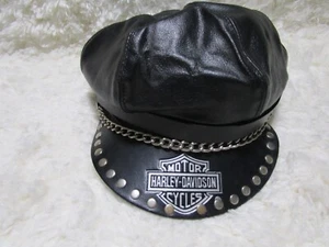 Vintage Harley Davidson Hat Cap Strapback Black Leather Chain Rivets - Picture 1 of 12
