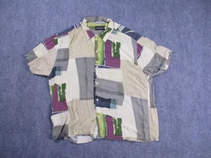 Jams World Button Up Shirt Mens 2XL Beige Gray Color Block Japanese Spun Rayon - Picture 1 of 19