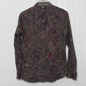 Blusa de algodón Chaps para mujer sin hierro con cuello de cachemira manga larga con botones LG - Imagen 1 de 9