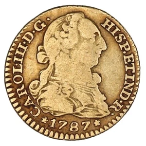 Madrid Spain Gold Bust 1 Escudo Charles III 1787 DV - Picture 1 of 3
