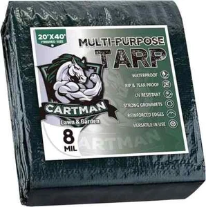 CARTMAN Finished Size 20X40 Feet Waterproof Green Poly Tarp 8 Mil Thick - Picture 1 of 6