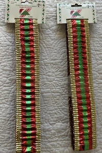 24' VINTAGE MCM ROT GRÜN GOLD FOLIE Metallic gekräuselt Weihnachten BAND Borte 2" breit ** - Bild 1 von 5