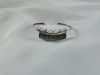 Zuni Cuff Sterling Needlepoint Turquoise Bracelet 6.25" By S N Sanchez Of NM - Image 1 of 4