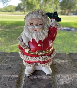 Vintage Christmas Santa Claus ceramic bank figurine Napco 7" spaghetti trim 50s - Picture 1 of 5