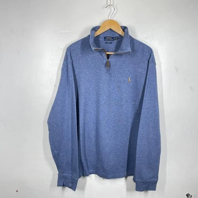Polo Ralph Lauren 1/4 Zip Mens XL Blue Estate Rib Jumper Pullover Sweater Preppy - Image 1 of 4