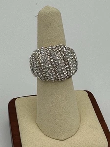Chunky Dome Stretch Cocktail Ring Pave Rhinestones Gold Tone Bling - Picture 1 of 10