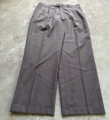 VTG Men’s Relaxed Brownish Gray Check Pleated Cuffed Dress Pants 34x32 9” Leg - Image 1 of 4