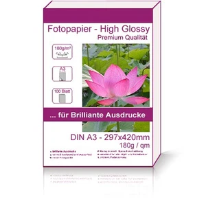 100 Blatt DIN A3 180g/m² Fotopapier wasserfest Hglossy Photopapier hochglänzend - Bild 1 von 10