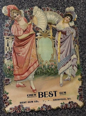 Letrero de exhibición de mostrador de chicle de burbujas de colección raro Chew BEST Co. Louisville Foto 1 de 4