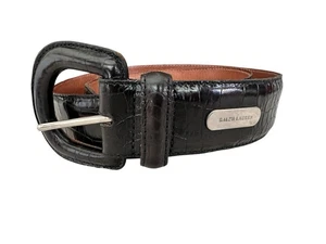 Cintura vintage Ralph Lauren Main Label nera in ecopelle rettile goffrata - Foto 1 di 7