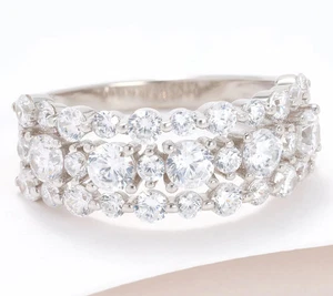 Diamonique Sterling Silver Classics 3-Row Band Ring, Size 9 - Picture 1 of 3