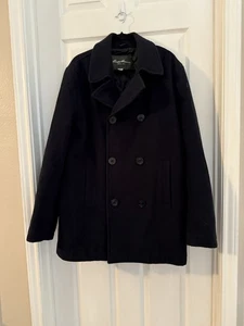 Eddie Bauer Sailor Coat anchor buttons Navy Blue Men’s Size Large Tall 80% Wool - Picture 1 of 7