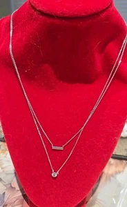 Halskette Sterlingsilber zweilagig mit weißem Stein SP#222 - Bild 1 von 5