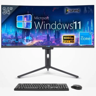 AIO All In One I5 34" Curved FHD Windows 11 4GB 120GB Gaming Computer Editing PC - Image 1 of 4