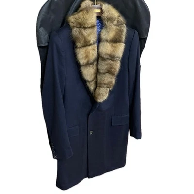 $26K STEFANO RICCI 50 Cashmere Blue Coat - detachable Sable fur Collar NWT! 40US - Image 1 of 4