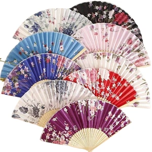 Folding Hand Held Fans Fan Spanish Chinese Style Silk Fan Dances Wedding Props - Picture 1 of 9