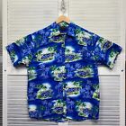 Hawaiian Shirt Mens Xl Blue Aloha Tropical Beach Surf Tikki Cruise Holiday Lowes