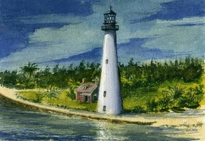 Cape Florida Lighthouse, Florida. Watercolor Notecards - Bild 1 von 2