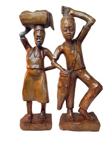 Vintage MANN FRAU AFRIKANISCHER TROPISCHER STAMM ASIATISCHE HOLZSTATUEN schwer SET 2 hoch 20 Zoll - Bild 1 von 12