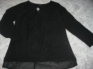 OPM Designer,Black,Smart,Dress,Long Sleeved Lined Blouse.Lace Insert Front.BNWT - Picture 1 of 4