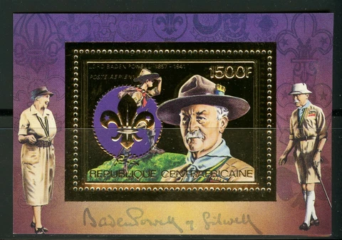 Center Africa Baden Powell Scouts 1984 Gold Foil Gold Michel Blocks 314 A Perf Cover