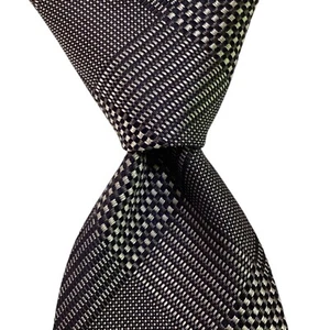 DAVID DONAHUE Men's 100% Silk Necktie USA Luxury Designer PLAID Black/Gray GUC - Picture 1 of 3