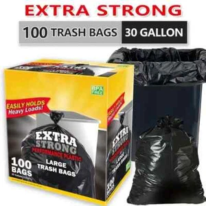 Black Trash Bags 30 Gallon, 100 Count, Black Garbage Bag, Heavy Duty Kitchen - Picture 1 of 4