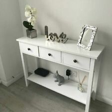 White Console Table with Drawers Wooden Hallway Furniture Storage Shelf Wood 