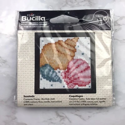 Bucilla Seashells Counted Cross Stitch Mini Frame Picture - 3 X 3 Size - Image 1 of 3