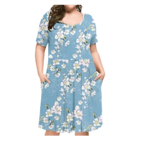 Tralilbee Blue Floral Short Sleeve Pleated Dress Size 1XL NWT Boutique - Picture 1 of 6