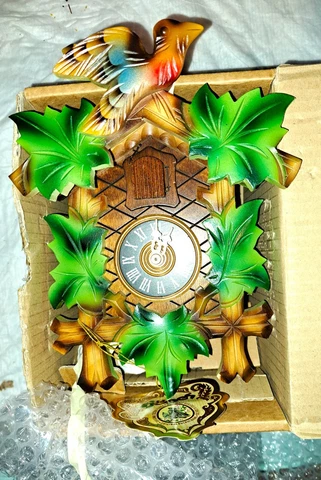 New Open Box Black Forest D.Hönes Multicolored 1 Day Cuckoo Clock w/ Silencer Cover