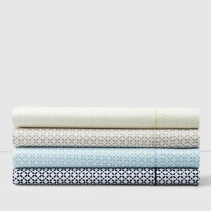 Hudson Park Flat Sheet BLUE GREY WHITE Printed Tiles TWIN PIMA COTTON 500 TC NEW - Picture 1 of 5