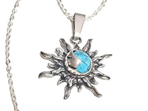 Anhänger Silber 925 Türkis Sonne rund blau Kette 45 cm echt Sterlingsilber gz307 - Bild 1 von 3