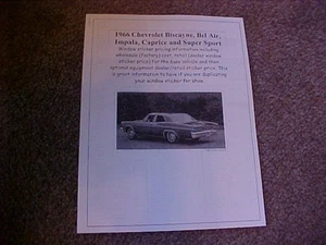 1966 Chevrolet big-car factory cost/dealer sticker prices for 66 car & options $ - Picture 1 of 1
