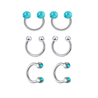 Juego de piercing de oreja anillo aro bola cristal labio nariz herradura varios diámetros 6 piezas Foto 1 de 4