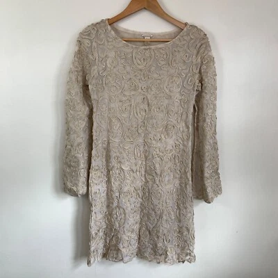 Vestido Sundance Soutache Tostado Crema Talla XS Pequeño Encaje Cinta Boda Invitada Fiesta Foto 1 de 4