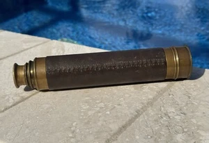 Vintage 1800’s Victorian 3 Draw Telescope Spyglass Brass Leather Telescoping - Picture 1 of 9