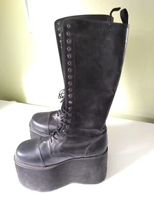 Demonia Mega 602 Black Boots 6” Platform Size 13 Women Size 11 Men Leather 20” - Picture 1 of 7