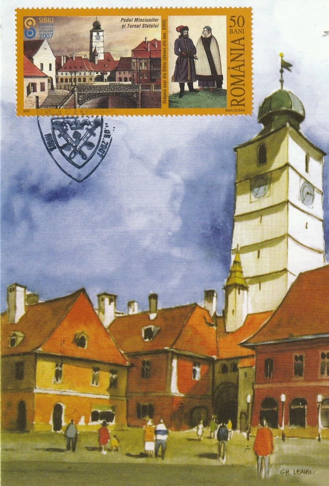RUMANÍA POSTAL 2007 SIBIU CIUDAD RELOJ TORRE MUSEO PRIMER DÍA CORREO Foto 1 de 1