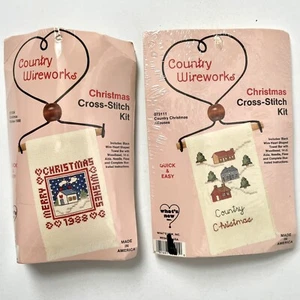 Mini kits de punto de cruz de Navidad 2 cables de campo casa pueblo feliz vintage - Imagen 1 de 5