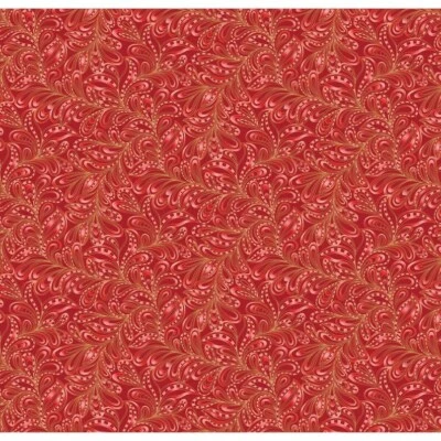 Tela de Navidad Catitude Pasiley Remolino Rojo Acentos Dorados Algodón Benartex Patio Foto 1 de 2