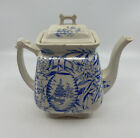 Antique Staffordshire Transferware Teapot Blue And White Ironstone